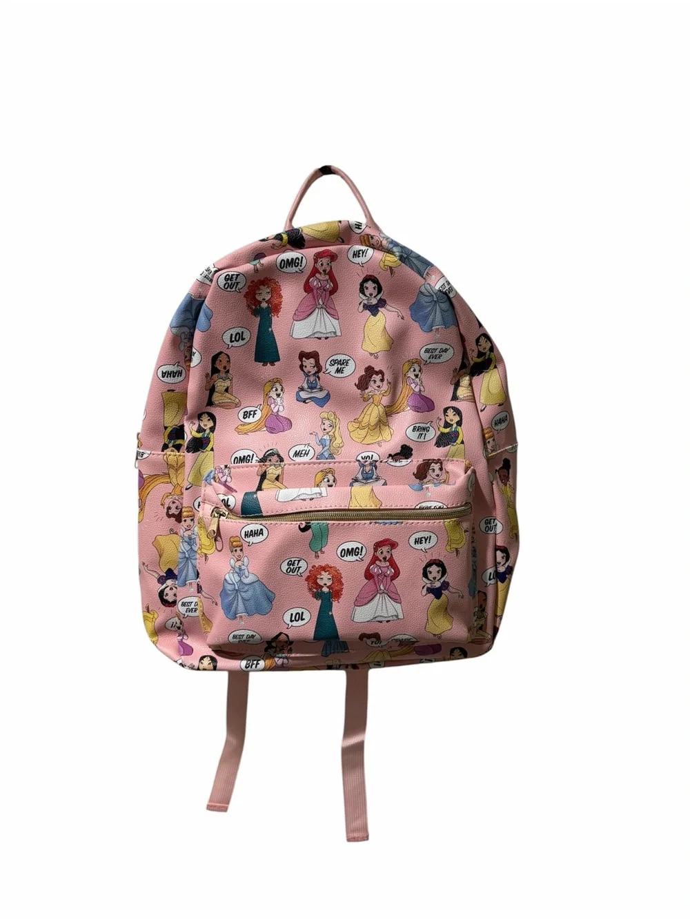 NWT Disney Princess Pink Backpack Comic Print Faux Leather Bookbag